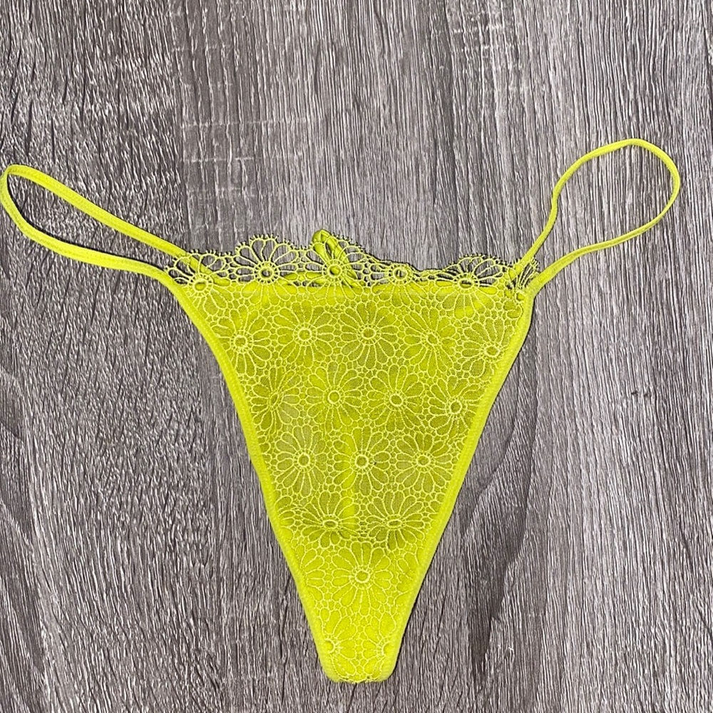 Vintage Sexy Victoria’s Secret Satin Lace Neon Thong G-string Panties Y2K